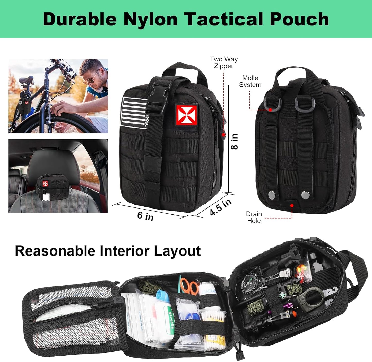 Emergency trauma kit with MOLLE system, 256 essential items for outdoor survival