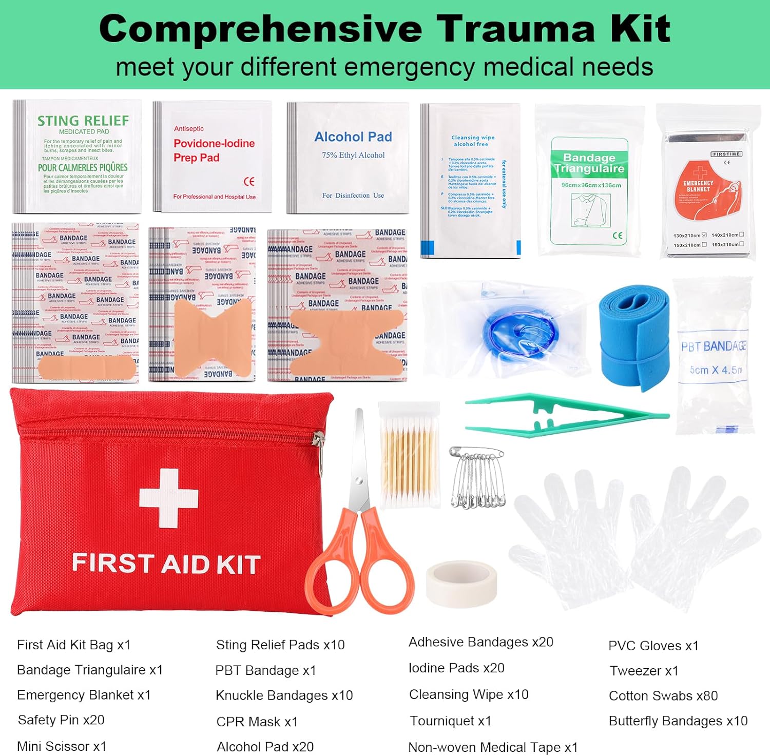 Tactical first aid kit with 256 items, durable molle pouch for emergency preparedness