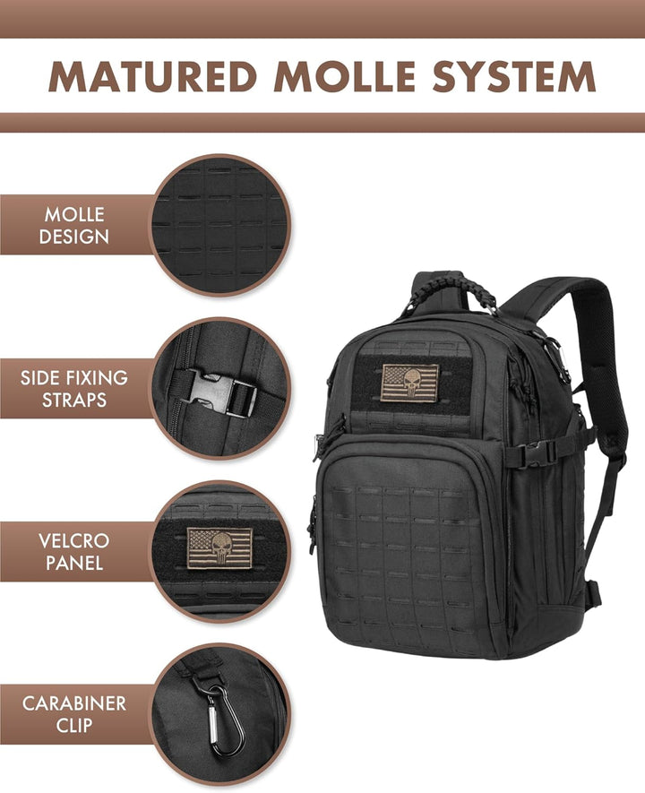 Spacious 35L travel pack, a tactical backpack with laptop storage for modern explorers.