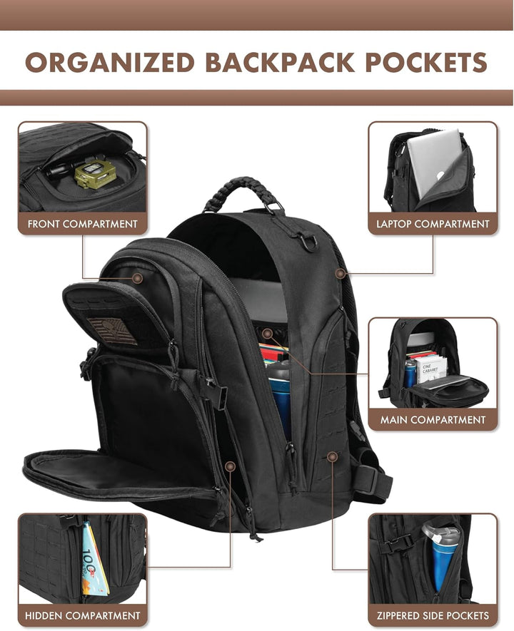 Versatile 35L tactical backpack, perfect as a laptop backpack for daily commutes & trips.