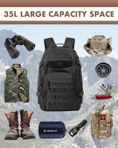 Durable 35L outdoor tactical backpack, a unisex hiking bag with essential laptop storage.