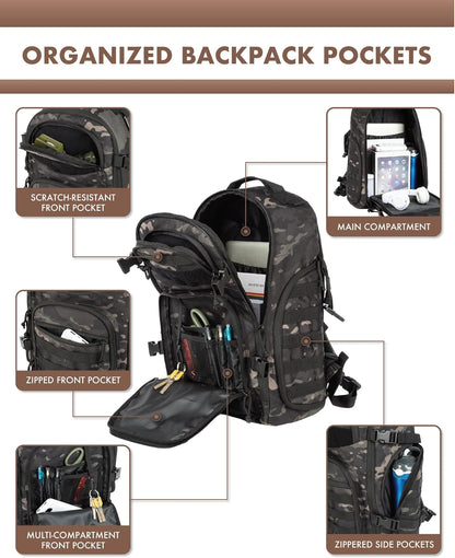 Tactical backpack 35L with Molle system, ensuring durability for any environment.