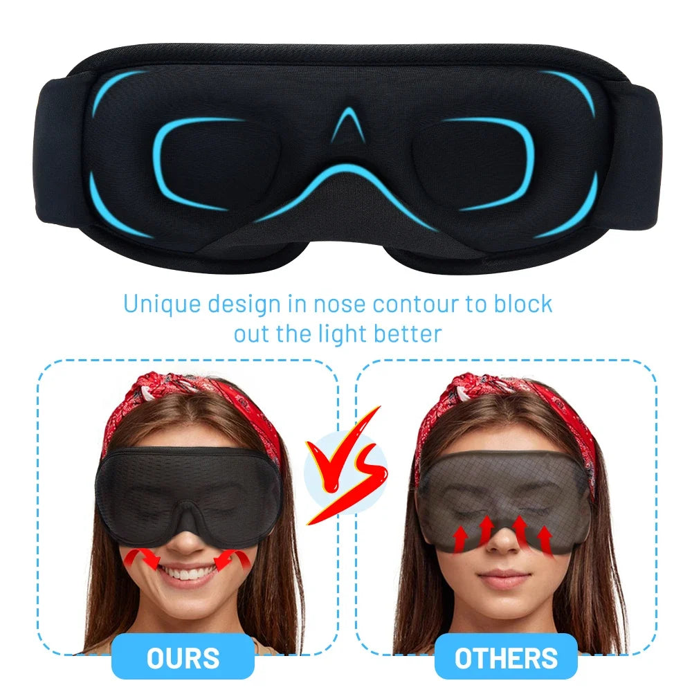 Memory foam sleep mask, unisex, deeply contoured for zero eye pressure & effective light blackout.