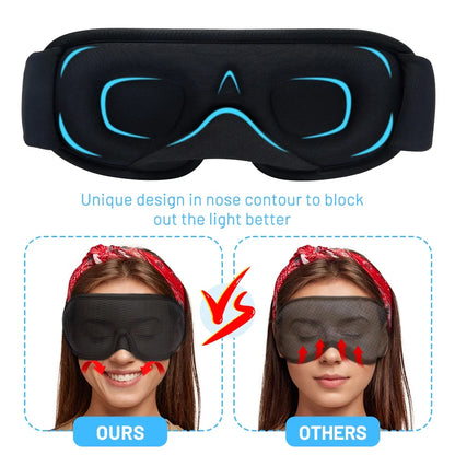Memory foam sleep mask, unisex, deeply contoured for zero eye pressure & effective light blackout.