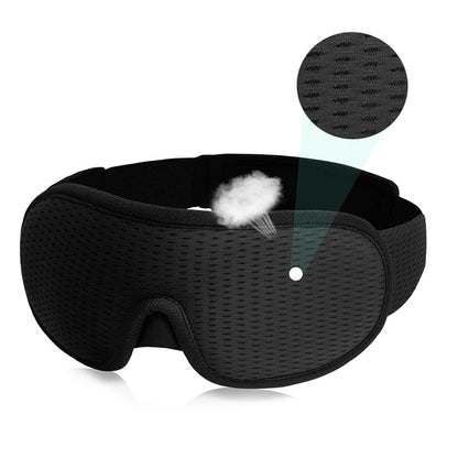 Blackout sleep mask, 3D contoured, memory foam comfort for relaxation & undisturbed deep rest.