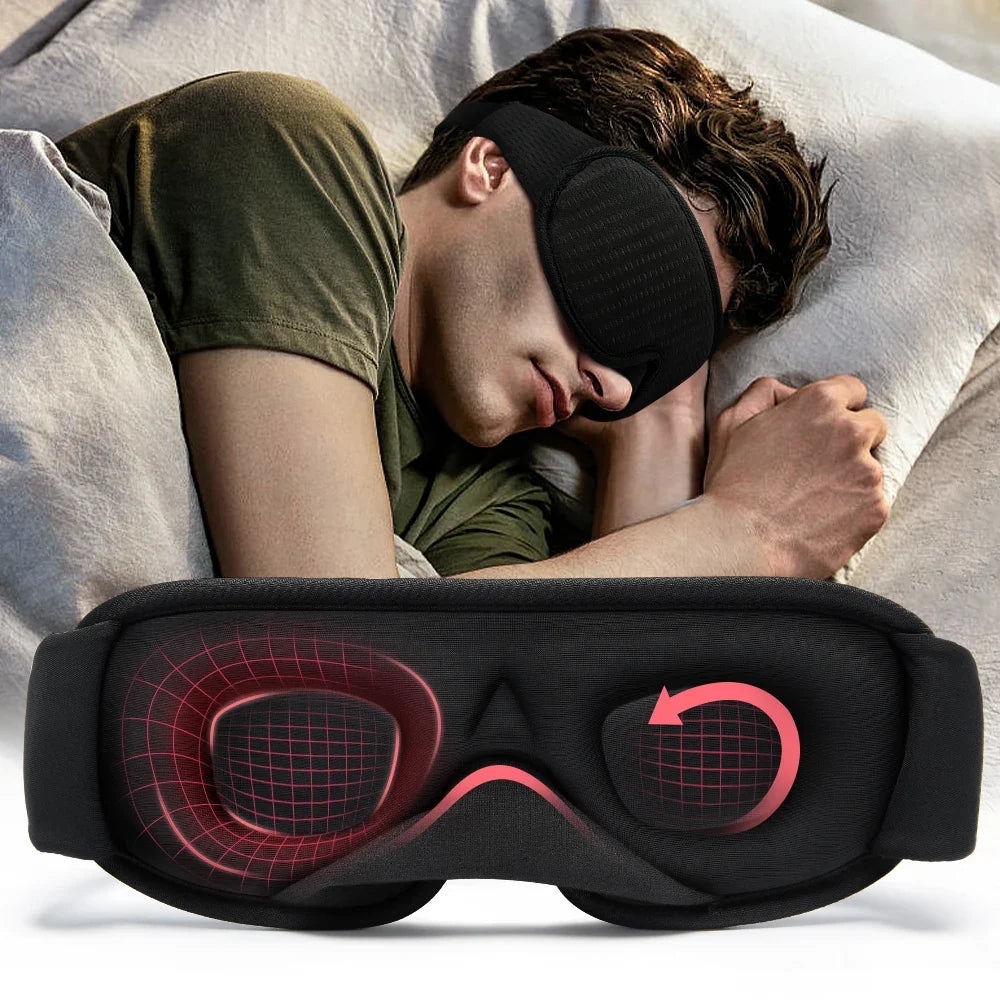 Contoured memory foam eye mask, perfect for travel & relaxation, providing total darkness & comfort.