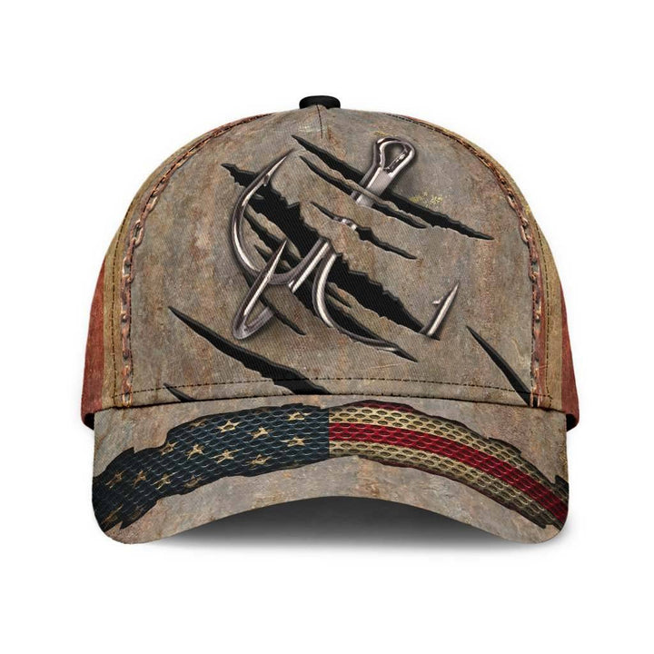 Sporty unisex hunting hat with a distinctive 3D fish hook emblem, suitable for all outdoor adventures.