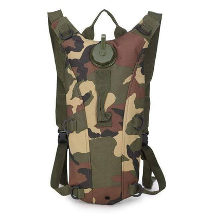 Back panel of the hydration backpack featuring breathable mesh and adjustable straps