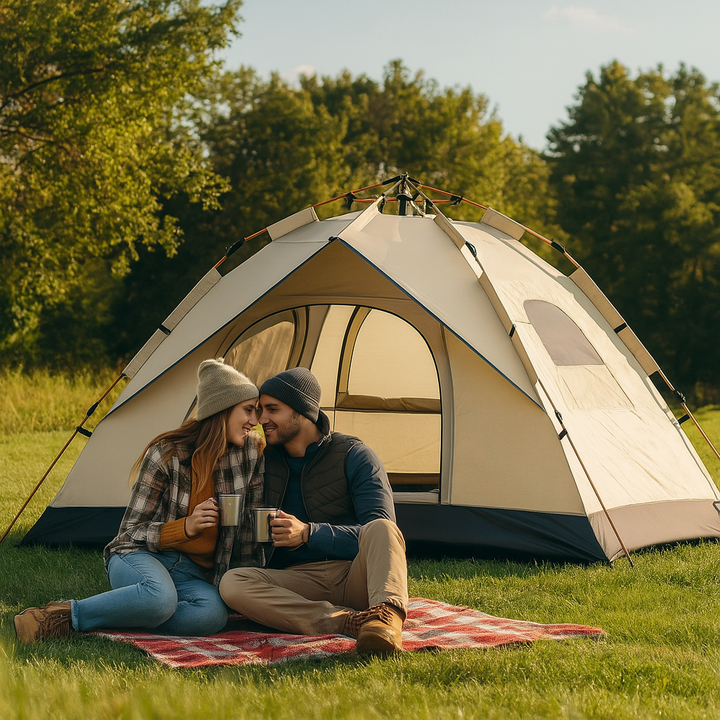 Waterproof pop-up tent for 4 people, automatic setup, ideal for camping and outdoor shelter.
