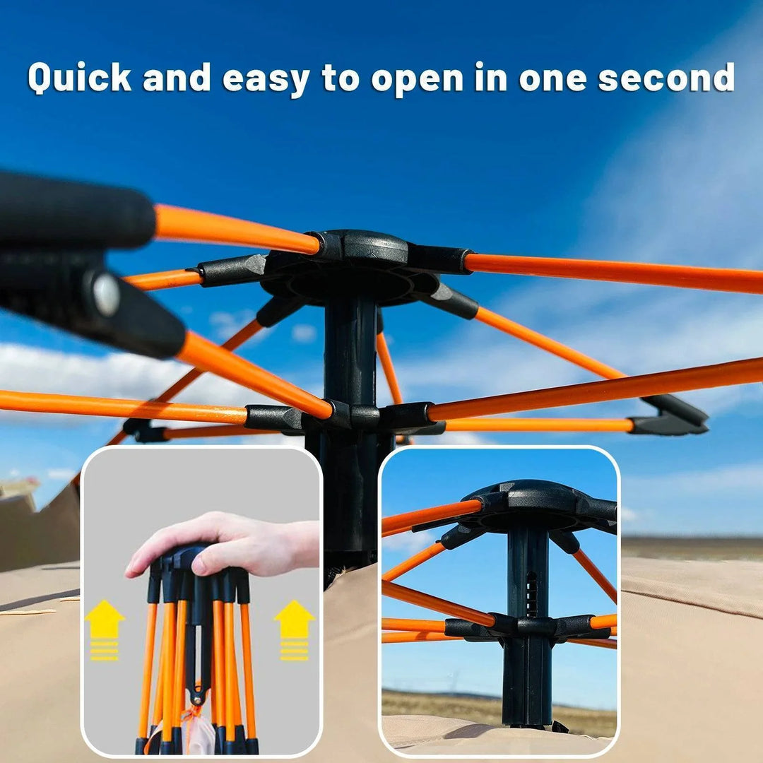Unisex portable 4 person automatic pop-up tent, designed for outdoor camping and UV protection.