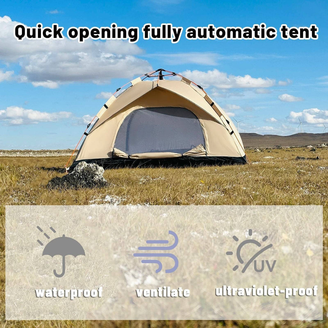 Outdoor shelter: a waterproof and portable pop-up camping tent for four people, ready for adventure.