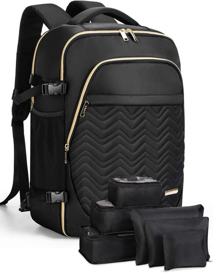 Durable unisex travel backpack with laptop compartment & 6 packing cubes for organized adventure travel.