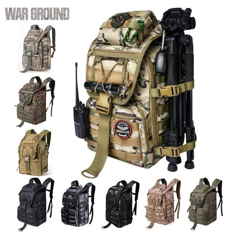 Unisex 40L durable outdoor tactical backpack in black, front view with MOLLE system