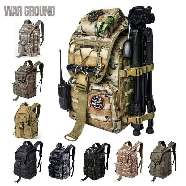 Unisex 40L durable outdoor tactical backpack in black, front view with MOLLE system
