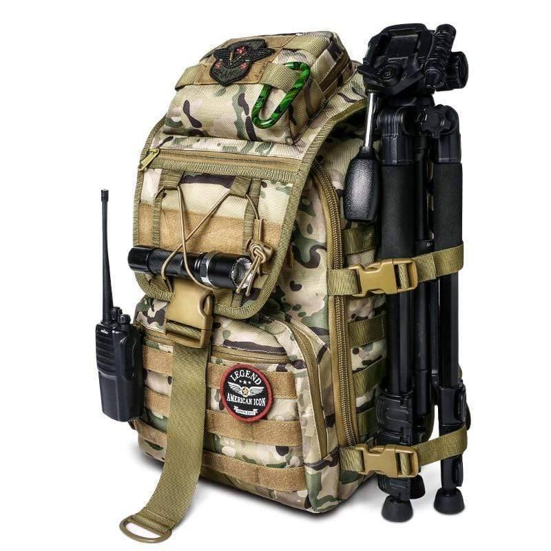 Side view of 40L hiking backpack showing compression straps and water bottle pocket