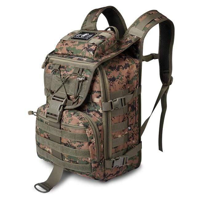 Durable 40L hiking backpack with integrated hydration bladder compartment and tube port