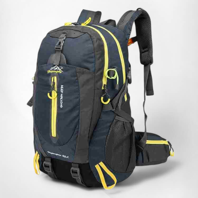 Unisex 40L waterproof hiking backpack in black, perfect for outdoor adventure and trekking.
