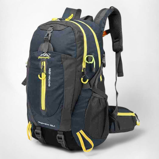Unisex 40L waterproof hiking backpack in black, perfect for outdoor adventure and trekking.