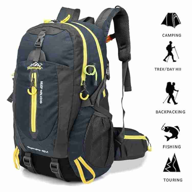 Spacious 40L waterproof hiking backpack with multiple compartments for organized camping gear.