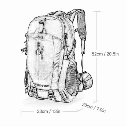 Side view of a waterproof 40L trekking backpack, showcasing its robust design for outdoor use.