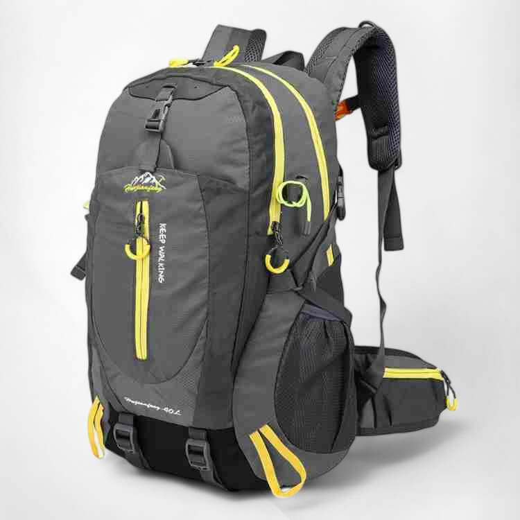 Ergonomic 40L waterproof hiking daypack with padded straps for comfortable trekking.