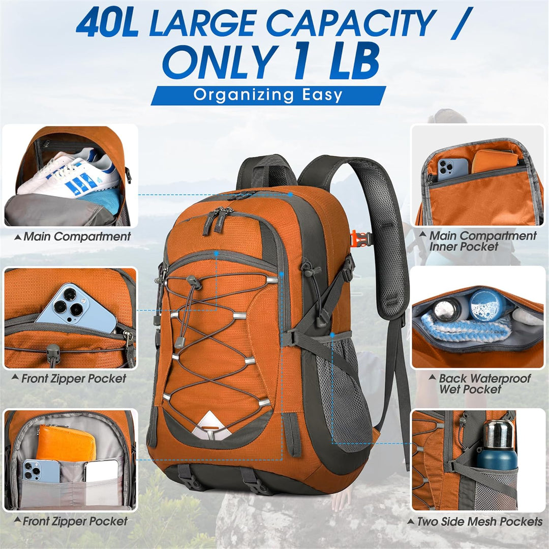 Spacious 40L waterproof hiking backpack, ideal for carrying outdoor gear & travel essentials.