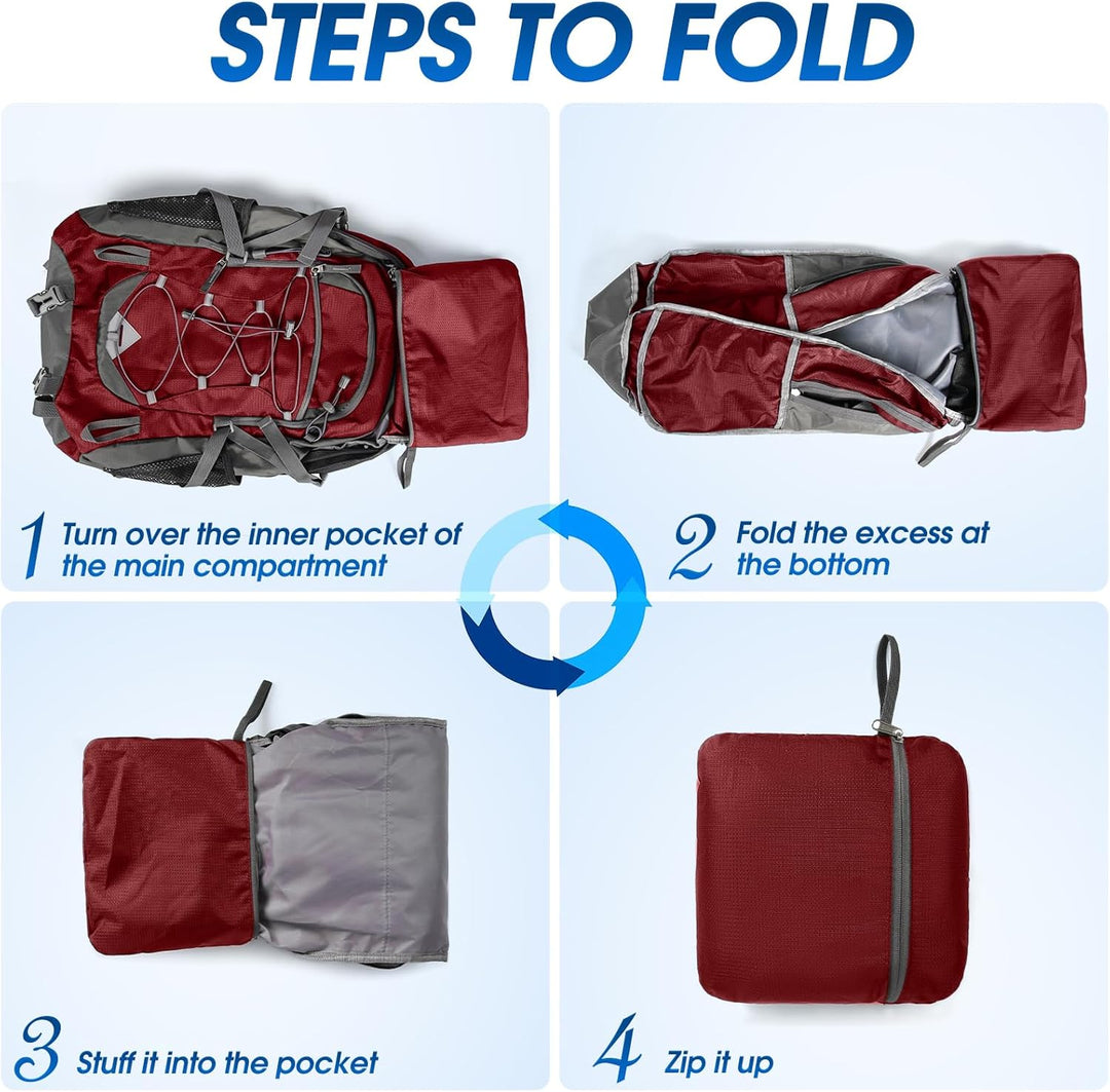 Unisex 40L waterproof travel bag, packable design for easy storage & transportation.