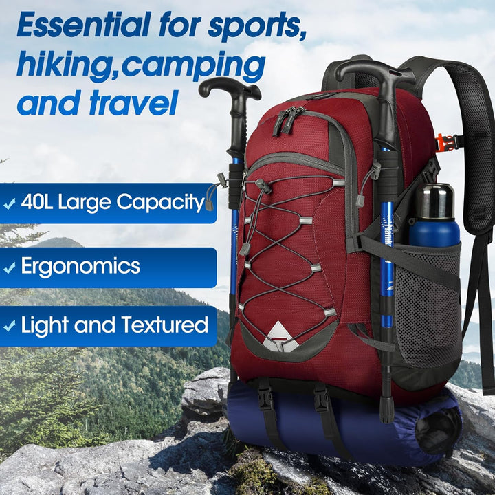 Waterproof 40L hiking backpack, offering ample storage for all your outdoor essentials.