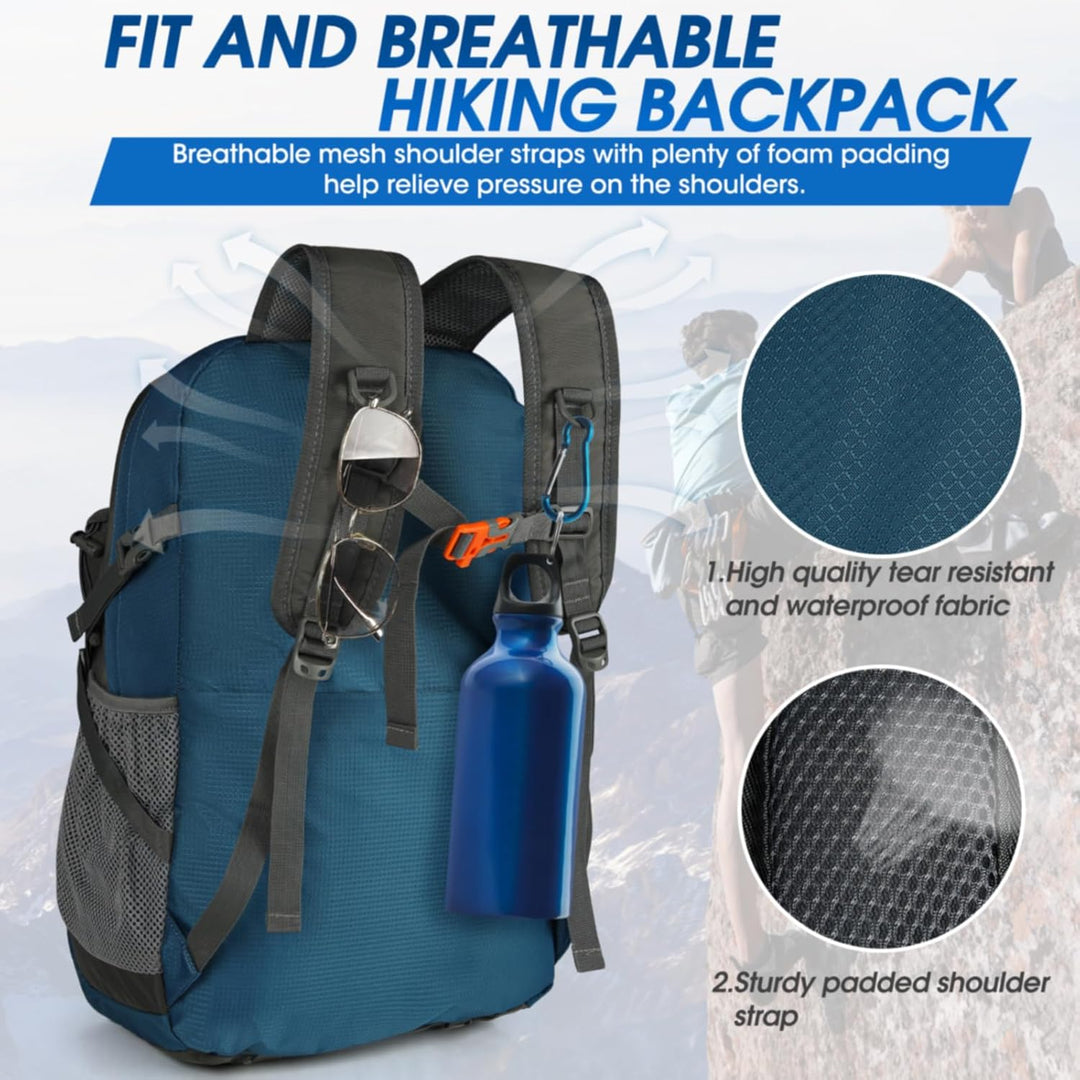 Lightweight 40L waterproof backpack, ideal for backpacking, hiking, and travel.