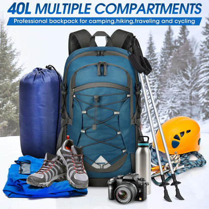 Packable 40L waterproof hiking backpack, easy to store when not in use, great for travel.