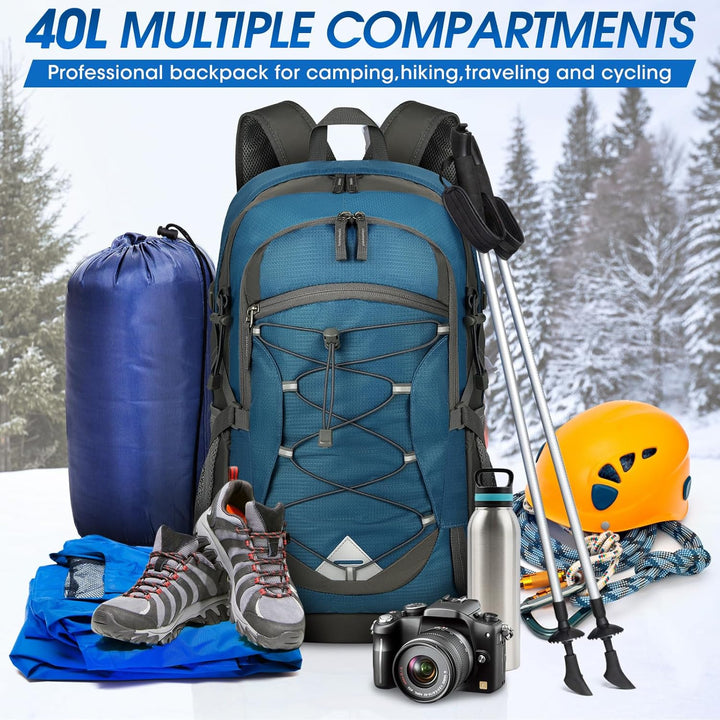 Packable 40L waterproof hiking backpack, easy to store when not in use, great for travel.