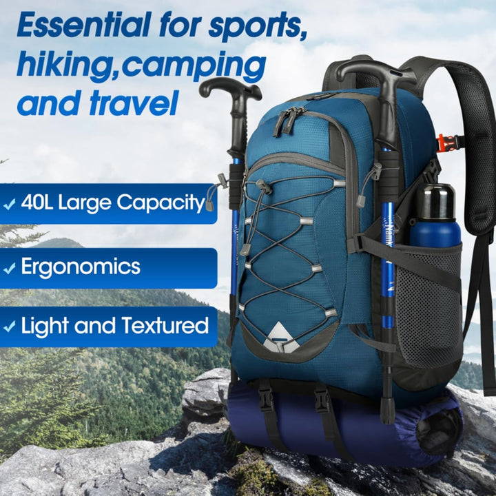 Durable 40L waterproof camping backpack, protecting your gear from rain and moisture.