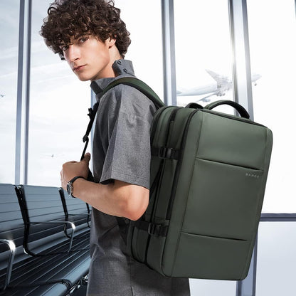 Unisex 45L expandable travel backpack with laptop sleeve, perfect for weekend trips & carry-on.