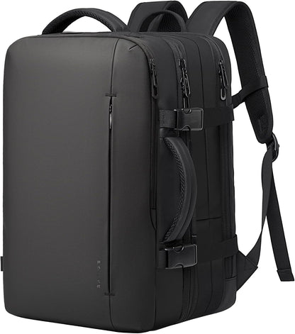 Expandable laptop travel backpack 45L, multi-purpose for business or leisure journeys.