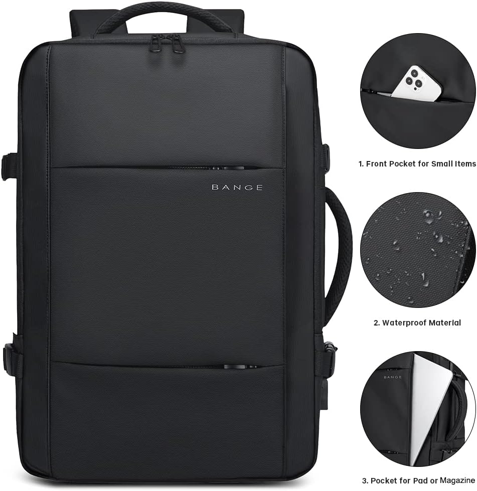 Waterproof travel backpack 45L, anti-theft design, fits laptops. Ideal for men & women.