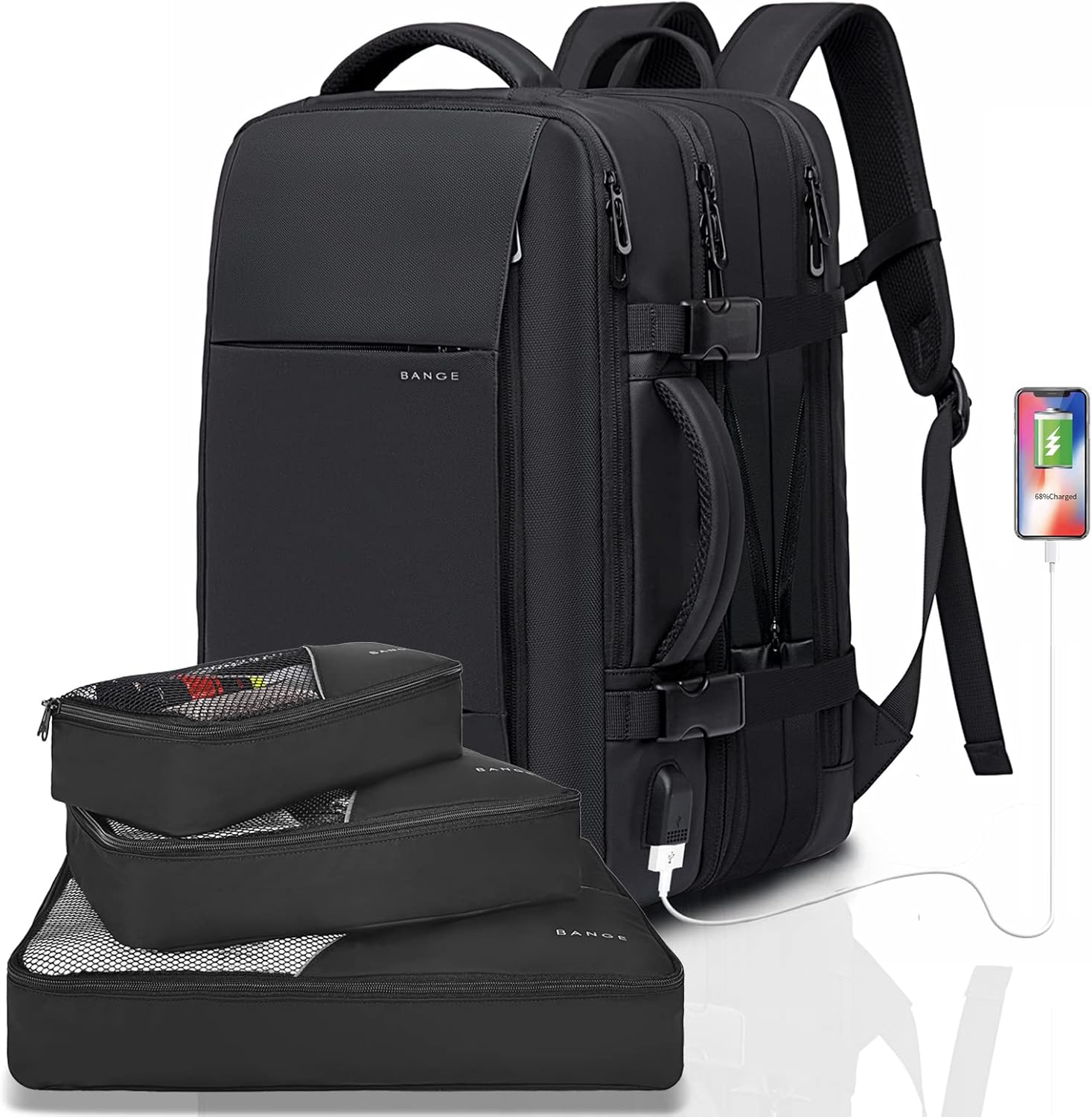 Waterproof 45L travel backpack for women, stylish & practical, with anti-theft features.