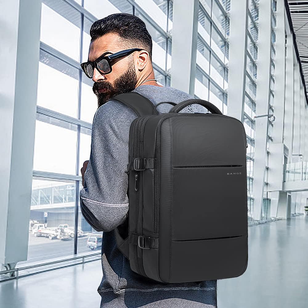 Men's multi-purpose 45L travel backpack, carry-on approved, with ample storage.