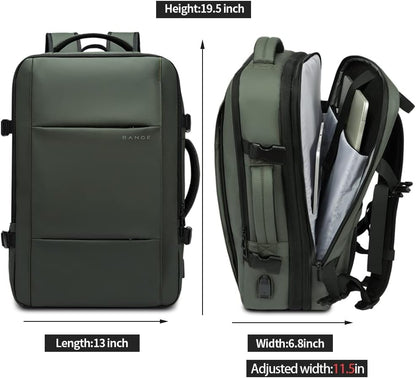 Waterproof 45L travel backpack, protecting contents from rain & spills, with laptop sleeve.