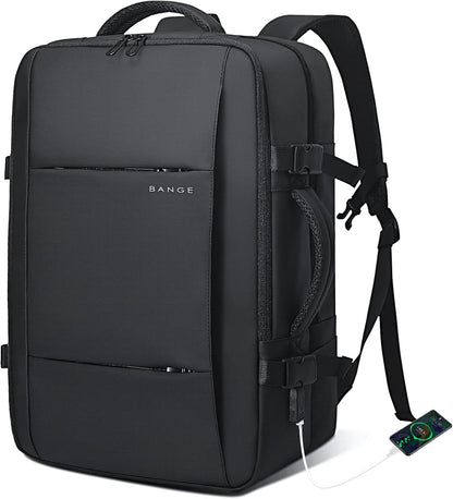 Expandable 45L travel backpack, sleek design, ideal for modern urban exploration.