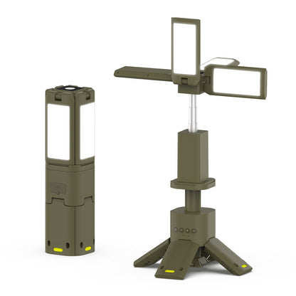Bright 4800 lumen camping light, collapsed, beside hiking gear ready for adventure