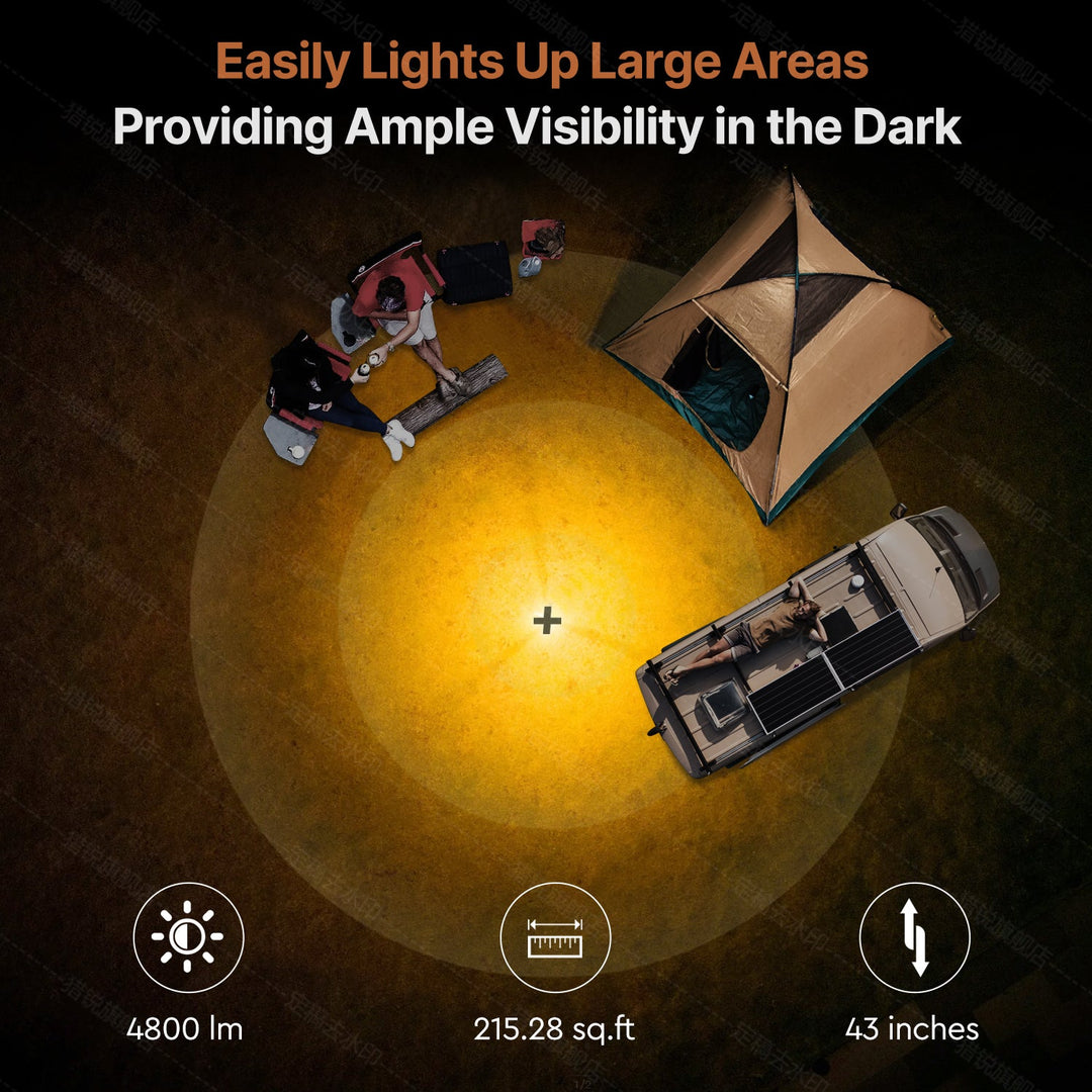 Portable 4800 lumen camping light in compact form, ideal for hiking and outdoor use