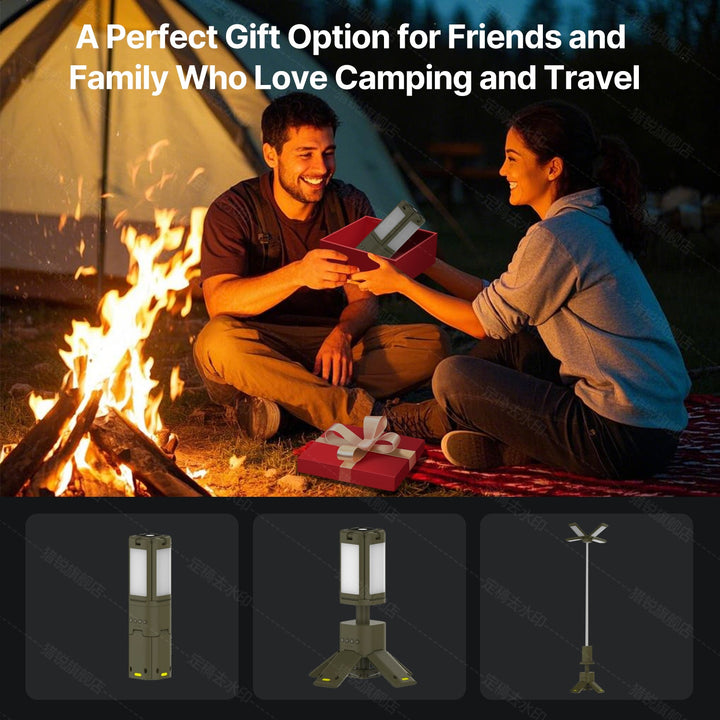 Portable 4800 lumen tent light hanging inside a tent, providing ample light