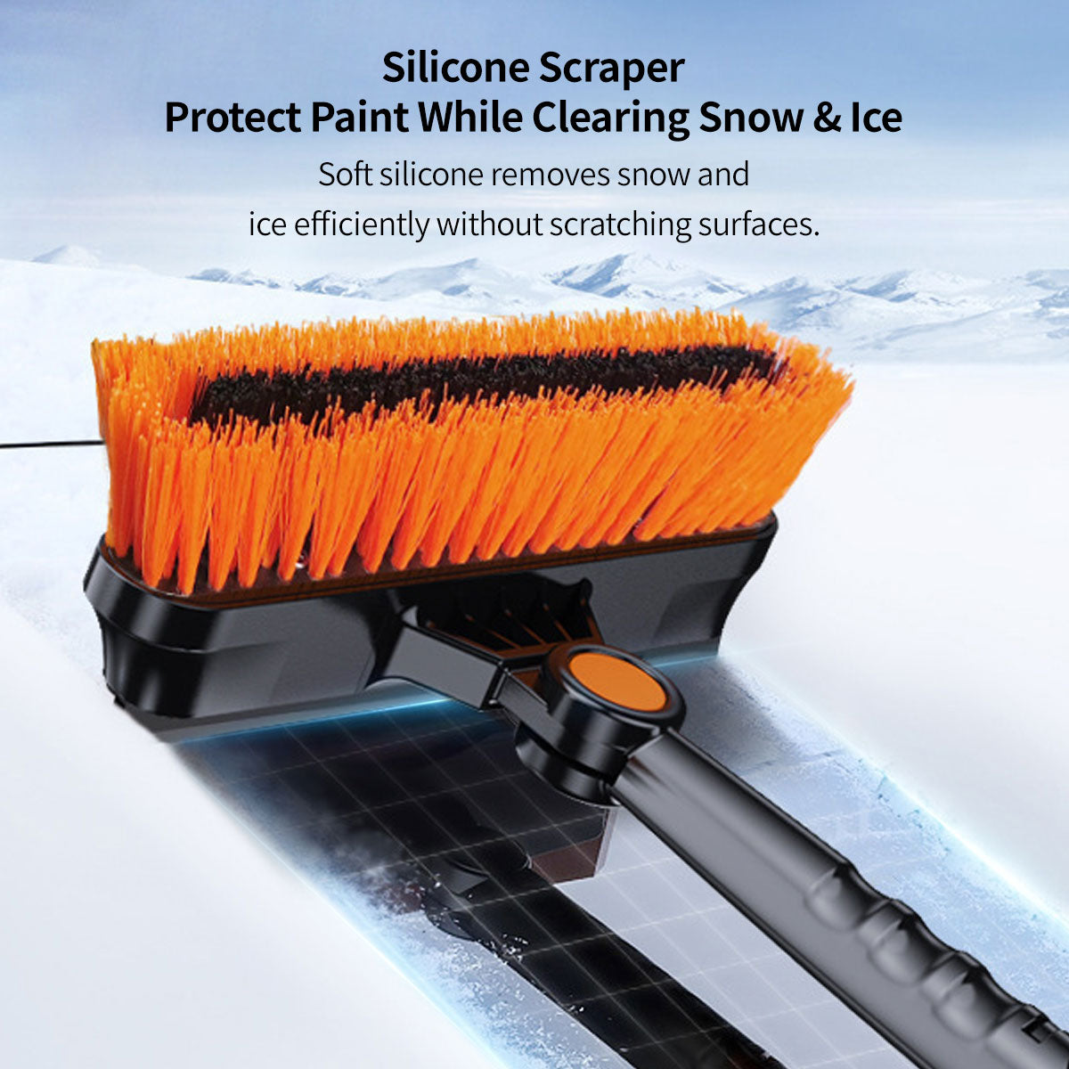 Multi-functional 5-in-1 car snow shovel with integrated ice scraper for efficient snow and ice.