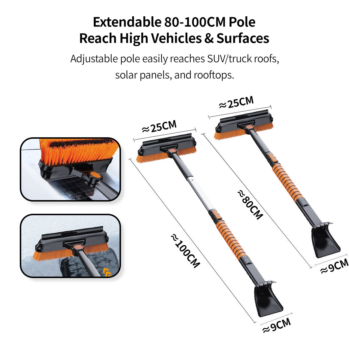 Durable 5-in-1 car snow shovel ice scraper, an essential winter car tool for snow removal.