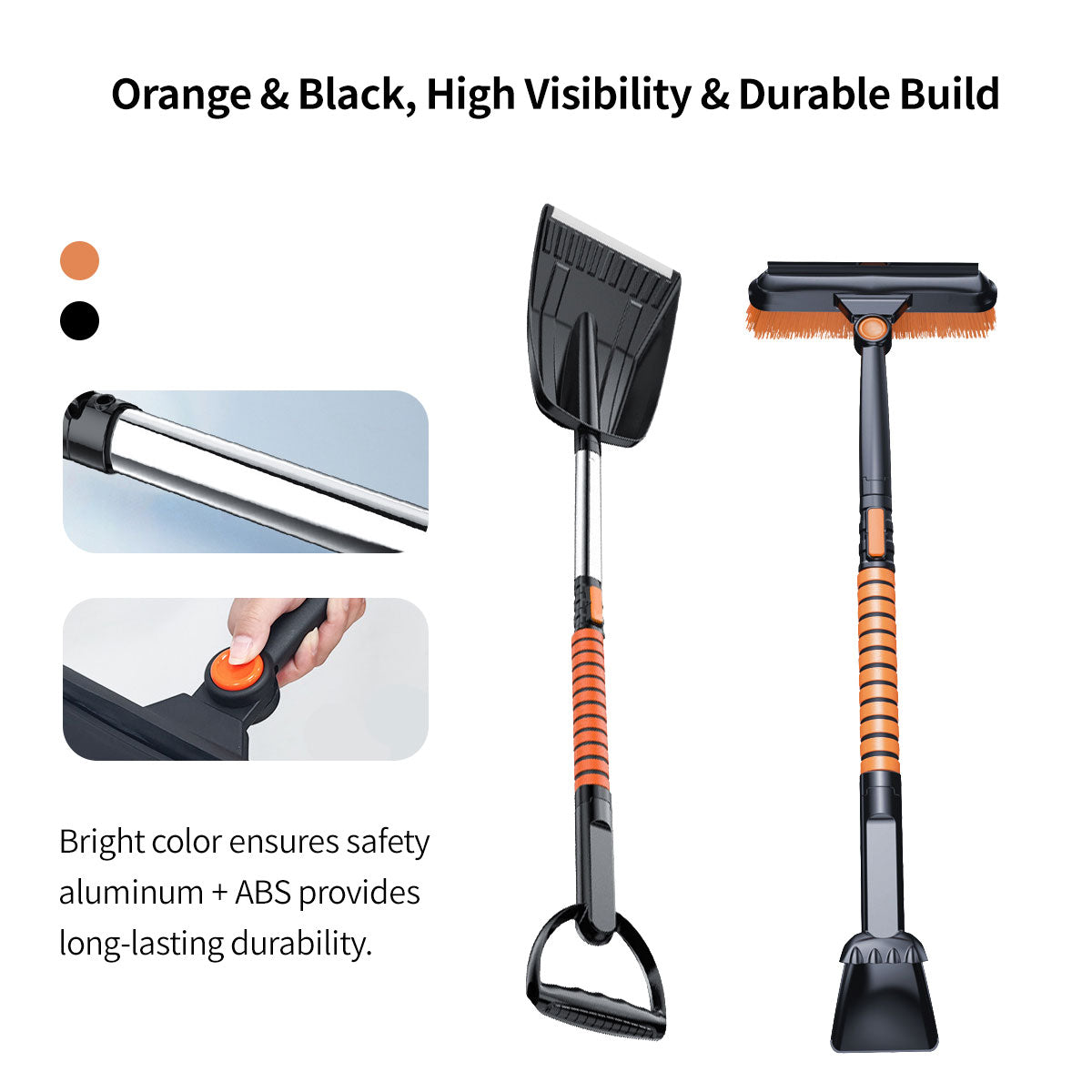 Heavy-duty 5-in-1 car snow shovel and ice scraper for effective frost and snow removal.