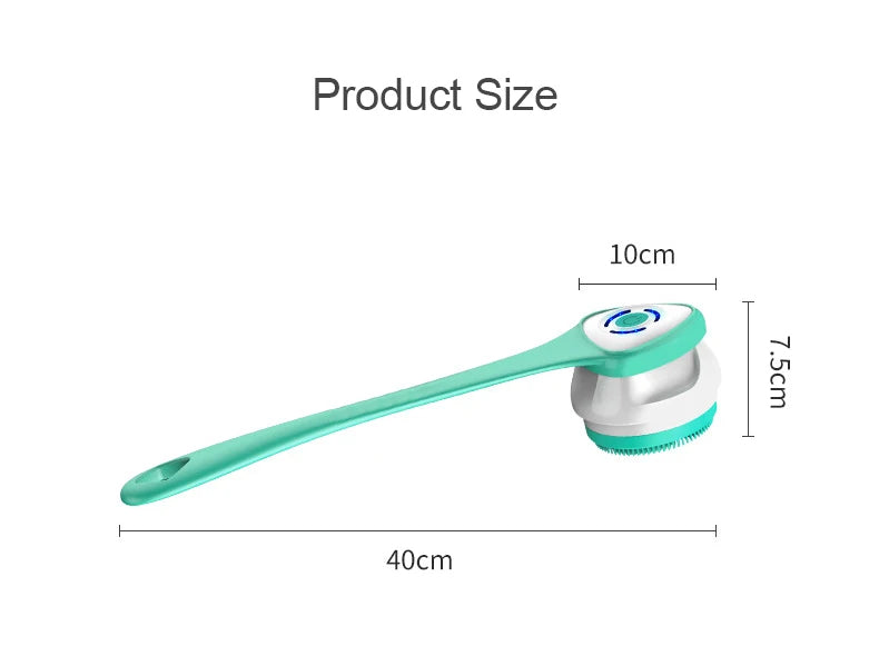 Electric exfoliating tool & shower brush. Waterproof 5-in-1 body scrubber with long handle for a complete back cleanse.