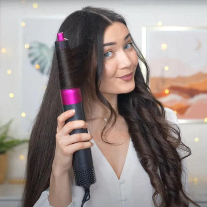 Versatile 5-in-1 hair dryer and volumizer kit for styling, curling, and heat protection.