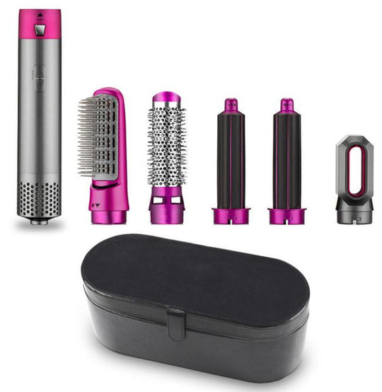 Unisex hot air brush & hair styler kit with multiple attachments for salon results at home.