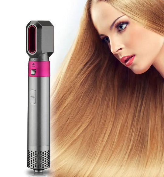 Complete 5-in-1 hair care kit: hot air brush, dryer, curling iron, volumizer for easy styling.