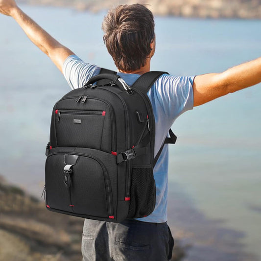 Unisex 50L extra large travel laptop backpack with USB charging port, water-resistant for all your gear.